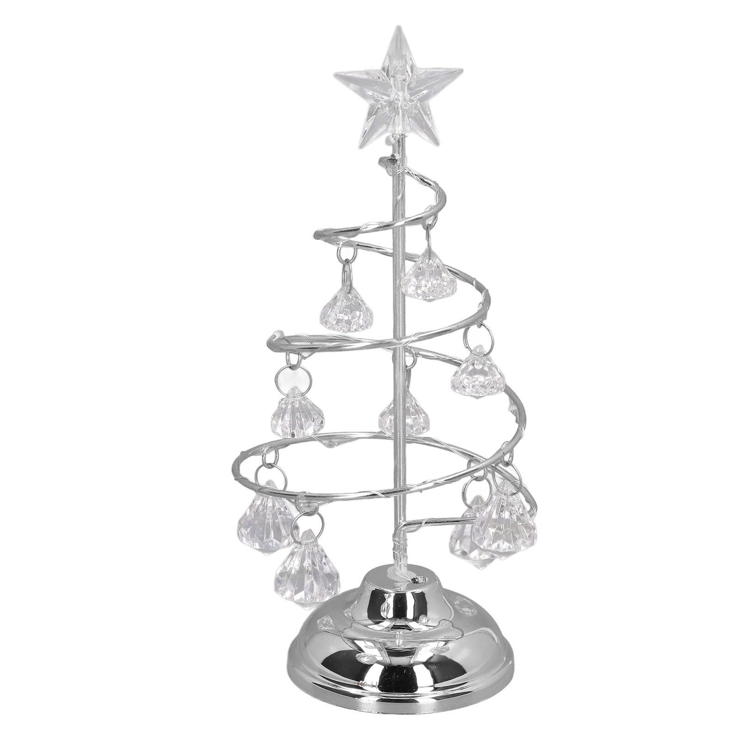 LED Christmas Tree Lamp Small Crystal Decorative Iron Tree Night Light Ornament for Gift Silver White Light