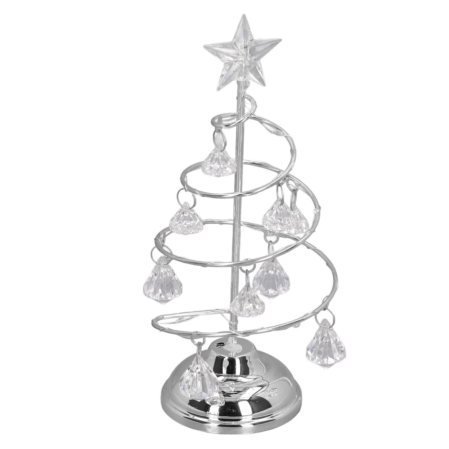 LED Christmas Tree Lamp Small Crystal Decorative Iron Tree Night Light Ornament for Gift Silver White Light