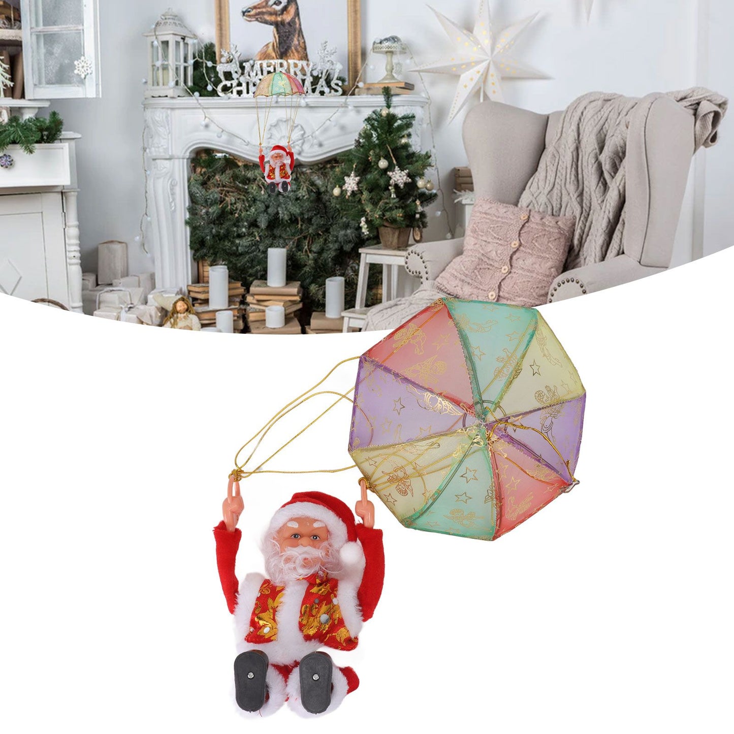 Parachute Christmas Ornaments Lovely Shape Safe Eco Friendly Fleece PC Christmas Hanging Ornament Parachute for Kids Somersault
