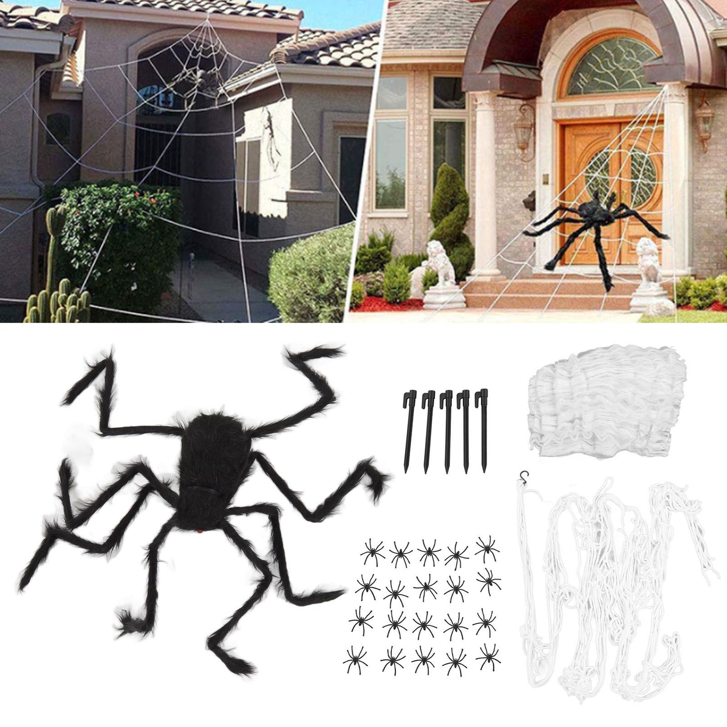 Cobweb and Spider Terror Decoration Soft with 40g Cotton White and Black Spider Cobweb Props for Halloween