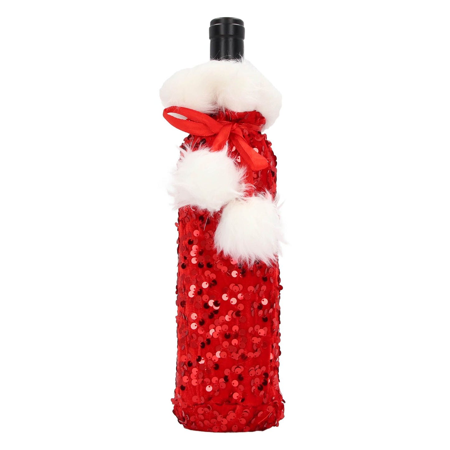 Christmas Wine Bottle Cover Beautiful Shiny Sequin Cloth Decorative Bottle Sleeve Cover for Christmas Parties Red