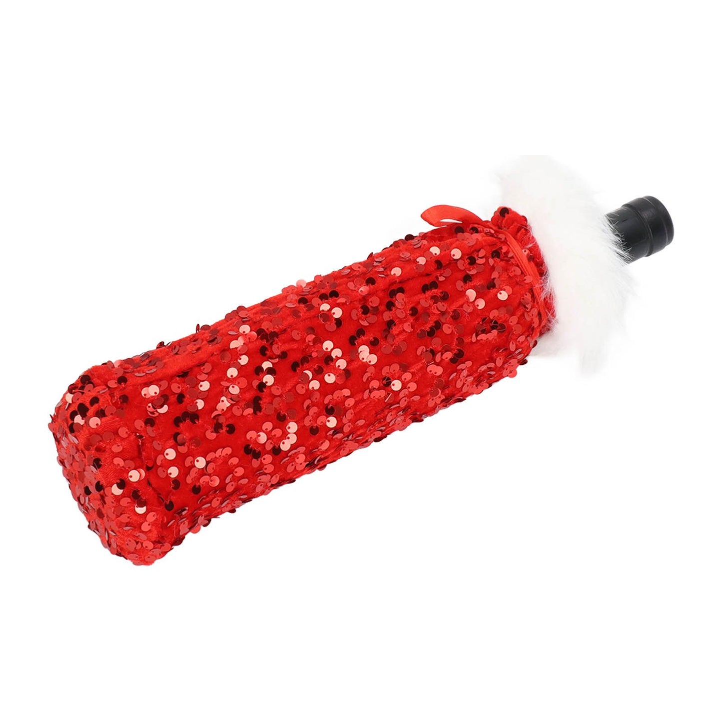Christmas Wine Bottle Cover Beautiful Shiny Sequin Cloth Decorative Bottle Sleeve Cover for Christmas Parties Red