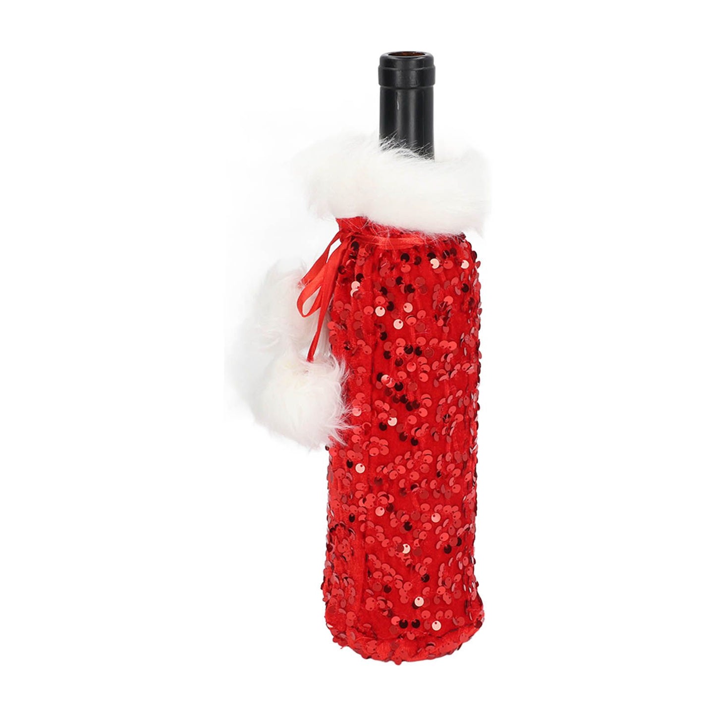 Christmas Wine Bottle Cover Beautiful Shiny Sequin Cloth Decorative Bottle Sleeve Cover for Christmas Parties Red