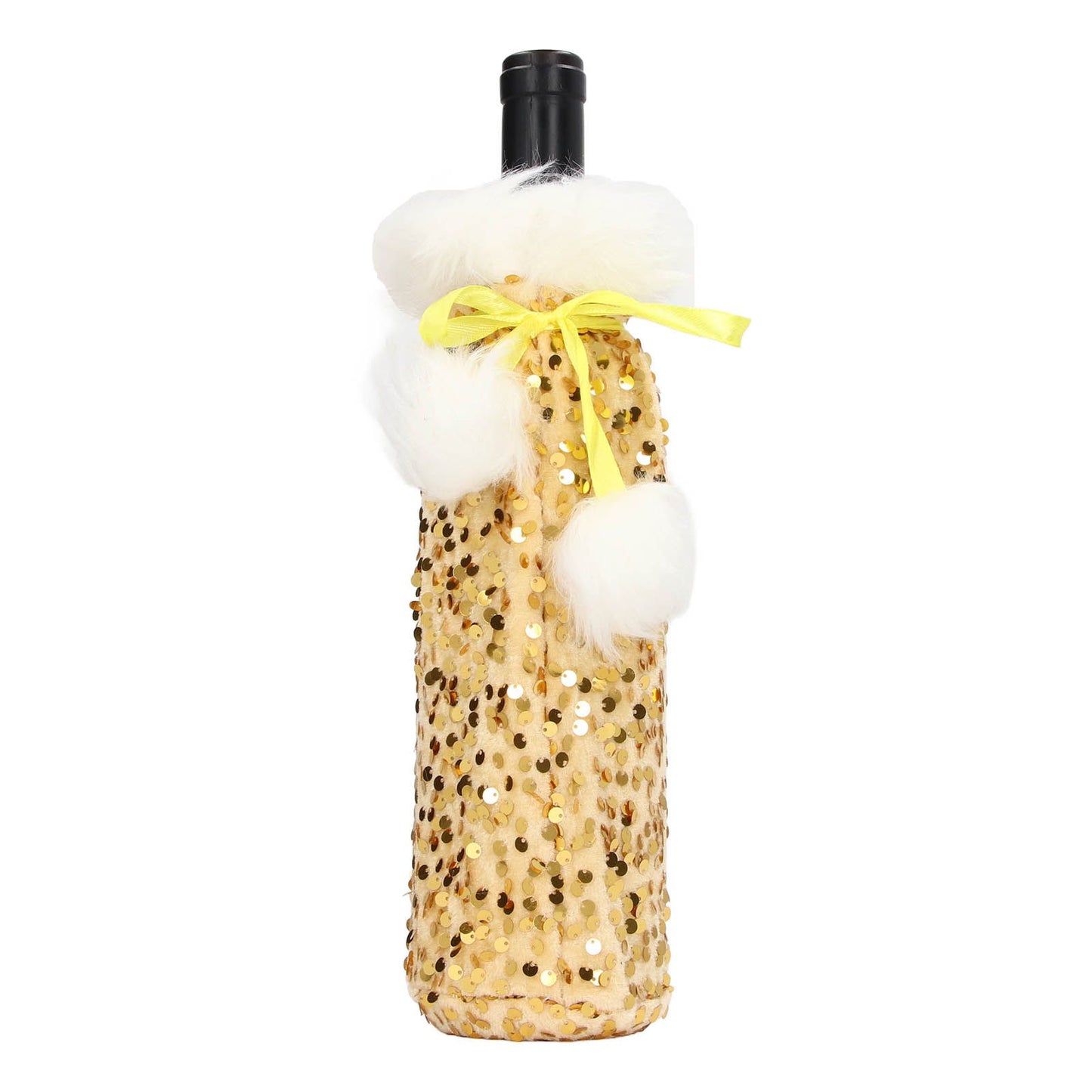Christmas Wine Bottle Cover Beautiful Shiny Sequin Cloth Decorative Bottle Sleeve Cover for Christmas Parties Gold