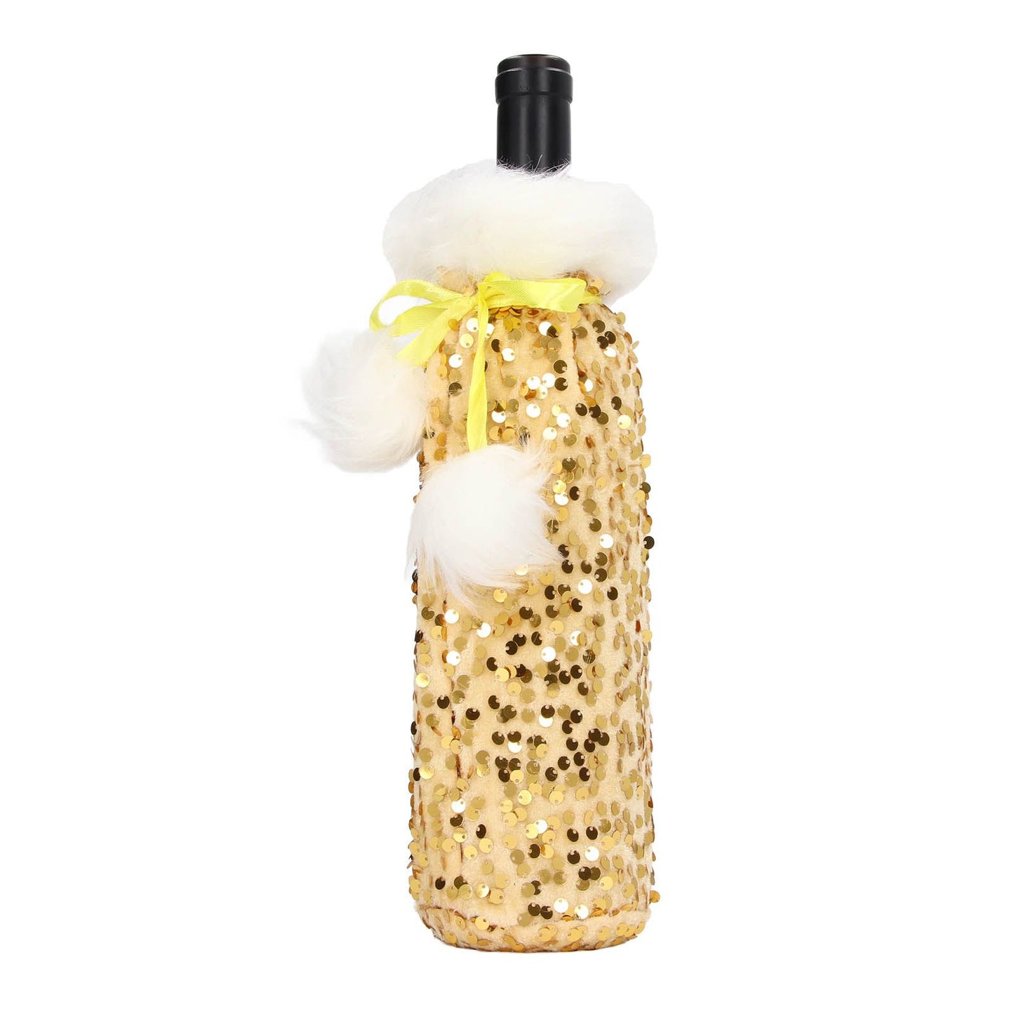 Christmas Wine Bottle Cover Beautiful Shiny Sequin Cloth Decorative Bottle Sleeve Cover for Christmas Parties Gold