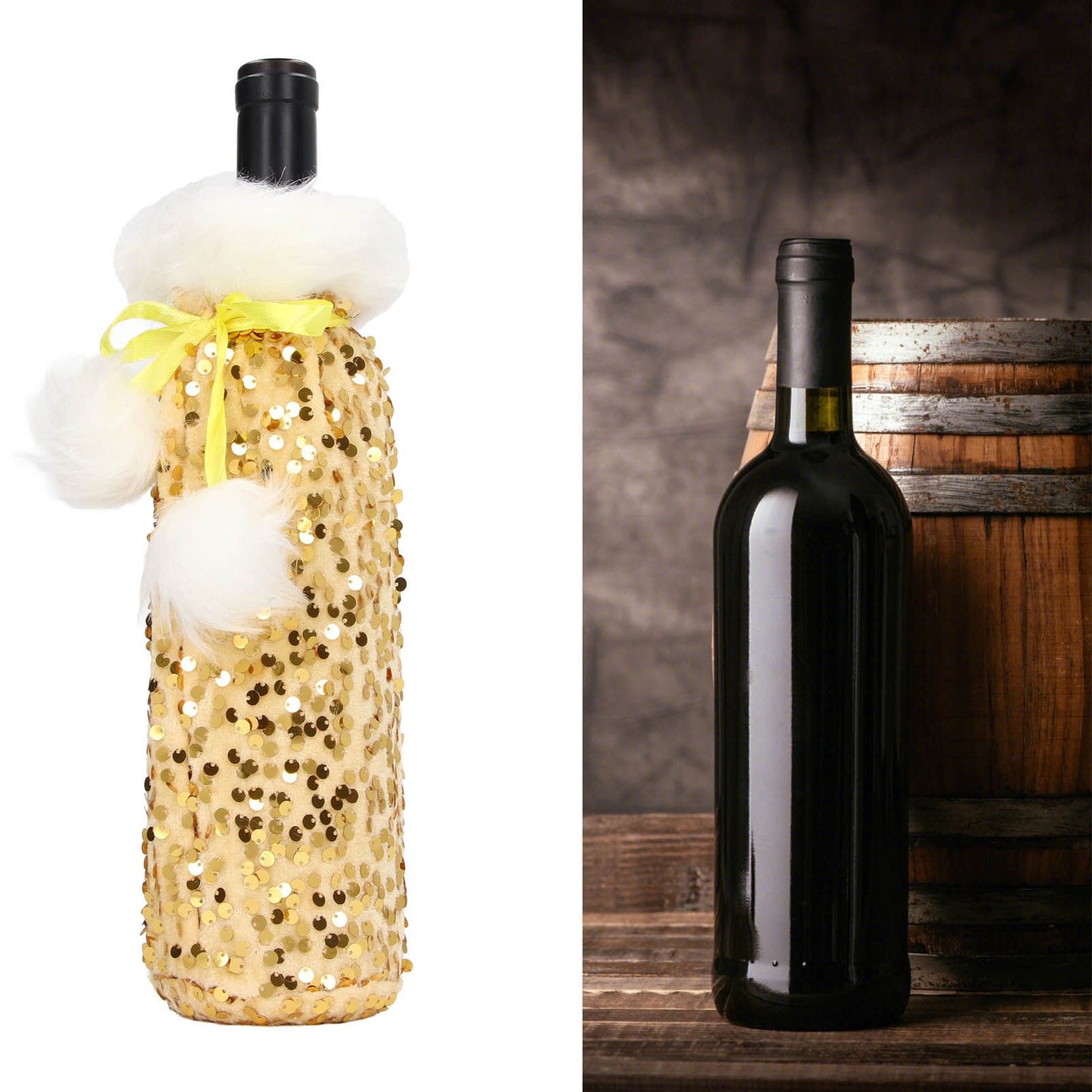 Christmas Wine Bottle Cover Beautiful Shiny Sequin Cloth Decorative Bottle Sleeve Cover for Christmas Parties Gold