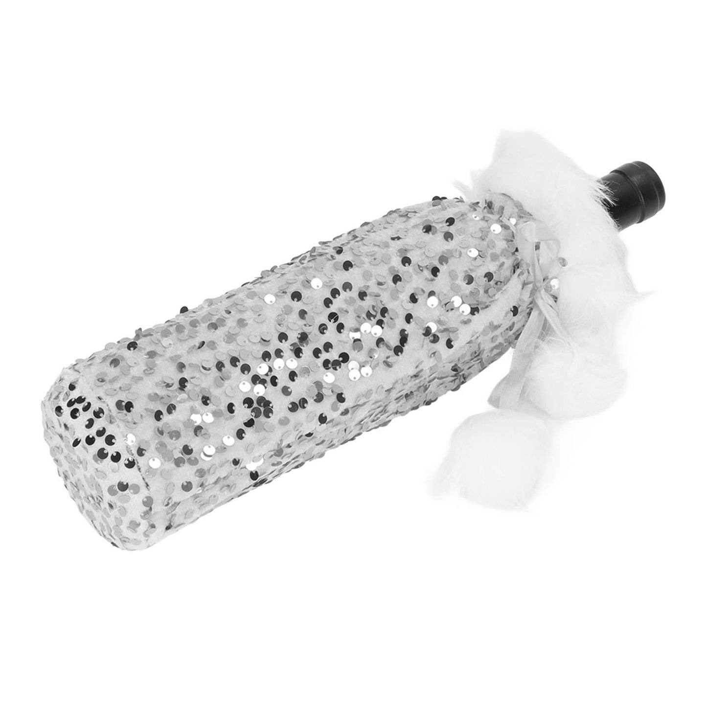 Christmas Wine Bottle Cover Beautiful Shiny Sequin Cloth Decorative Bottle Sleeve Cover for Christmas Parties Silver