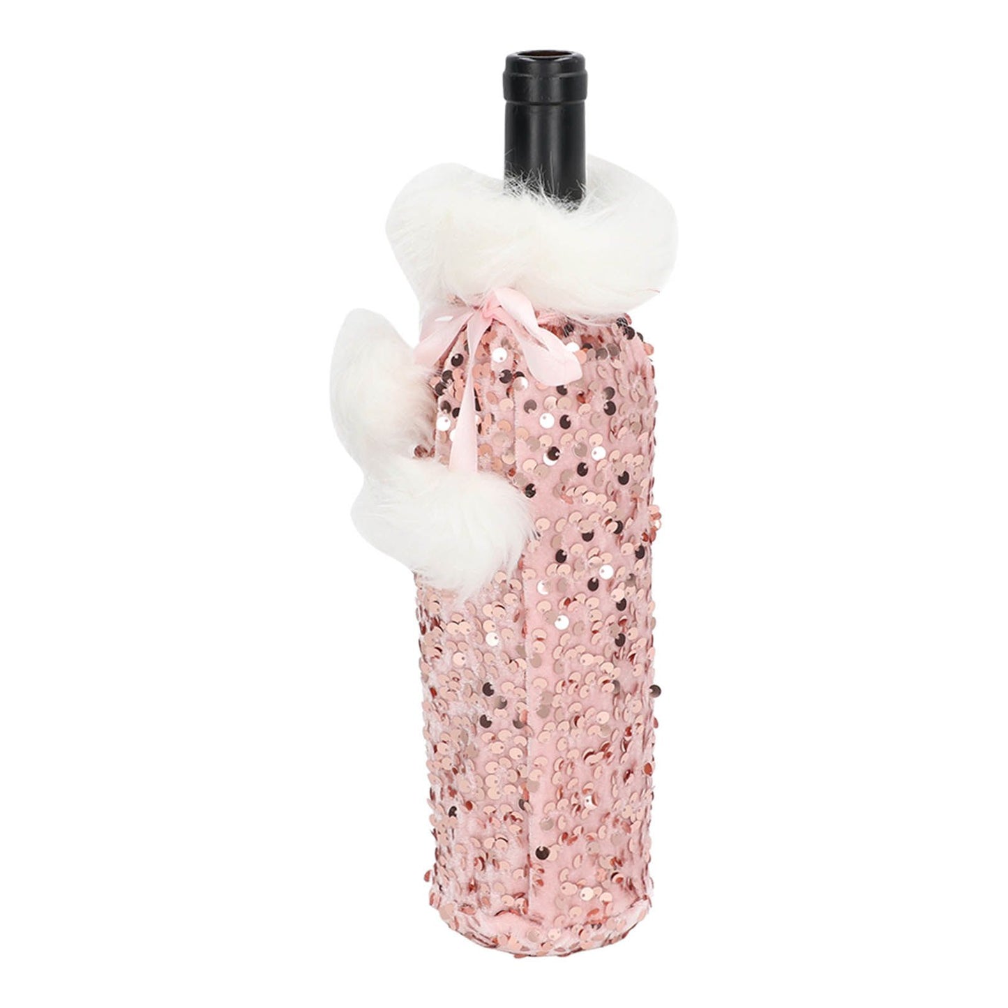 Christmas Wine Bottle Cover Beautiful Shiny Sequin Cloth Decorative Bottle Sleeve Cover for Christmas Parties Rose Gold