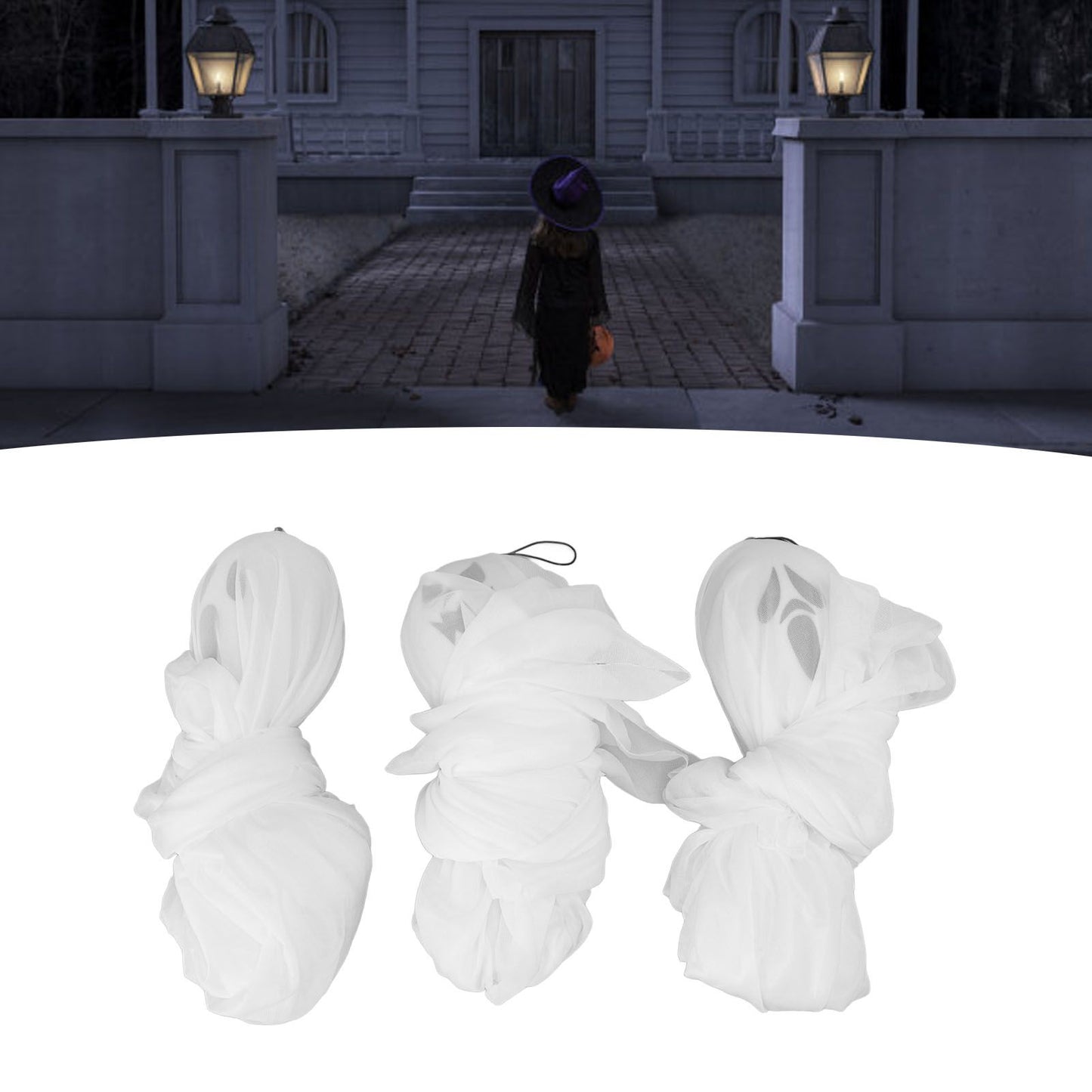 3Pcs Halloween Hanging Ghosts Glowing in The Dark 2 Layers Easy Installation Flying Ghosts for Party Indoor Decoration