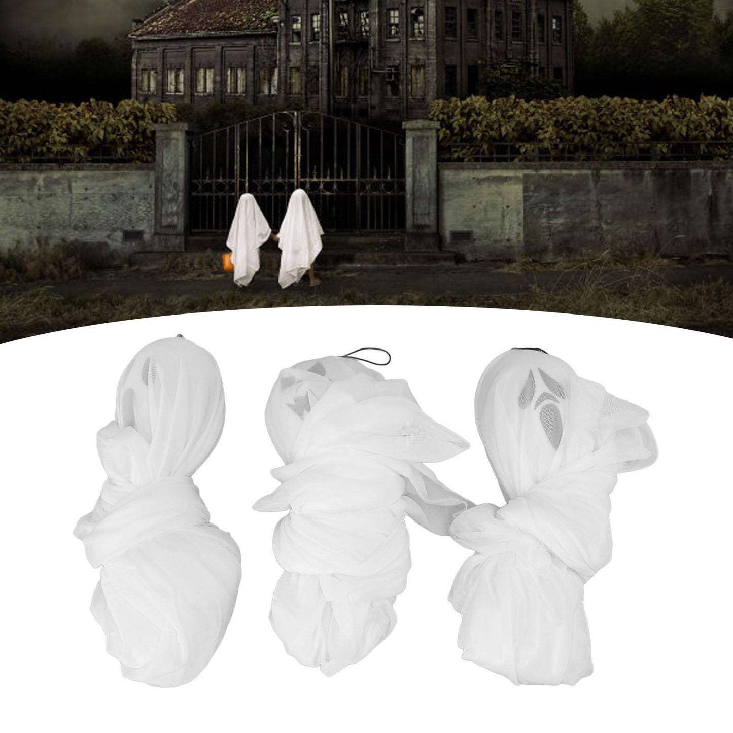 3Pcs Halloween Hanging Ghosts Glowing in The Dark 2 Layers Easy Installation Flying Ghosts for Party Indoor Decoration