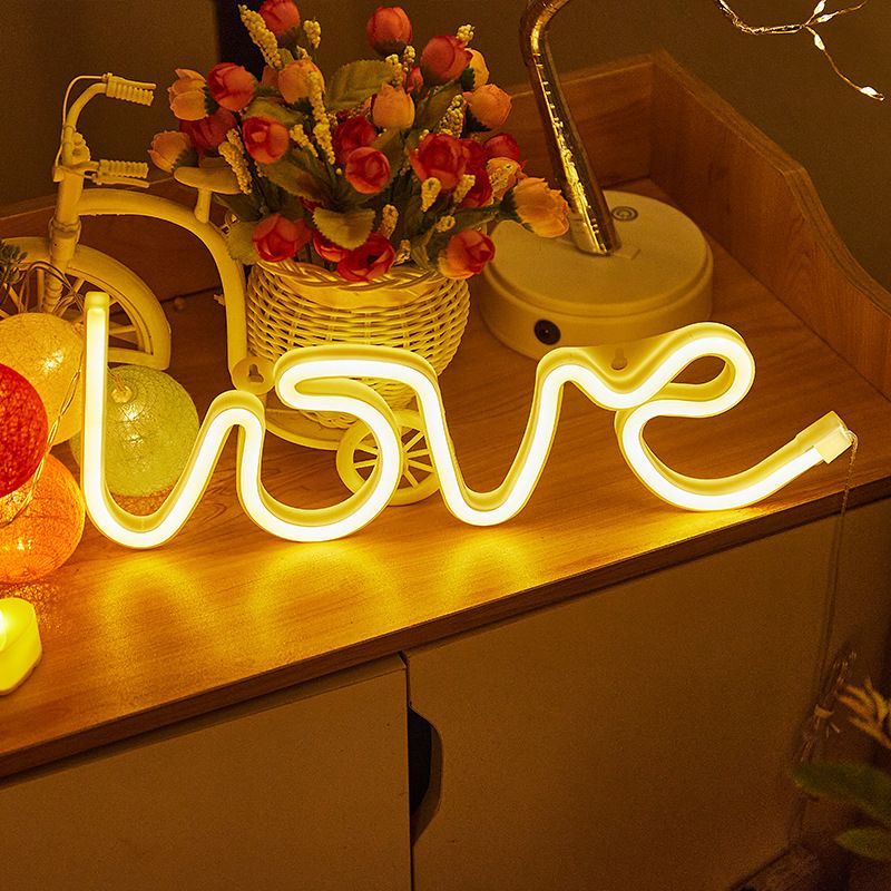 LED Love Neon Sign PS Board and Acrylic Love Sign Lamp with Hanging Holes for Confession Marriage Proposal Warm Colour Battery Powered