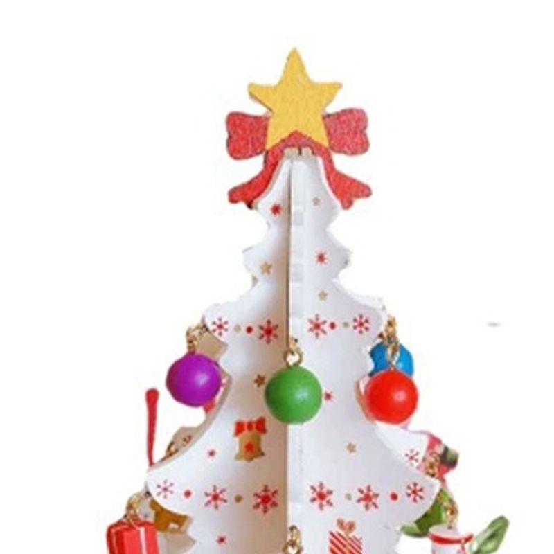 Wooden Christmas Tree Decoration 6 Pieces Vivid 3D Wooden Christmas Tree for Christmas Party White