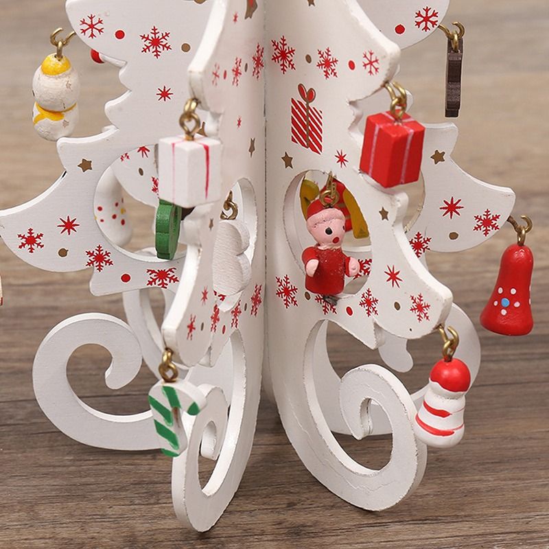 Wooden Christmas Tree Decoration 6 Pieces Vivid 3D Wooden Christmas Tree for Christmas Party White