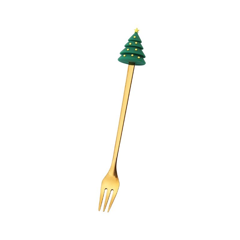 4PCS Christmas Spoon Fork Set Stainless Steel Santa Christmas Tree Shaped Decor Tableware for Home Dinner with Red Box