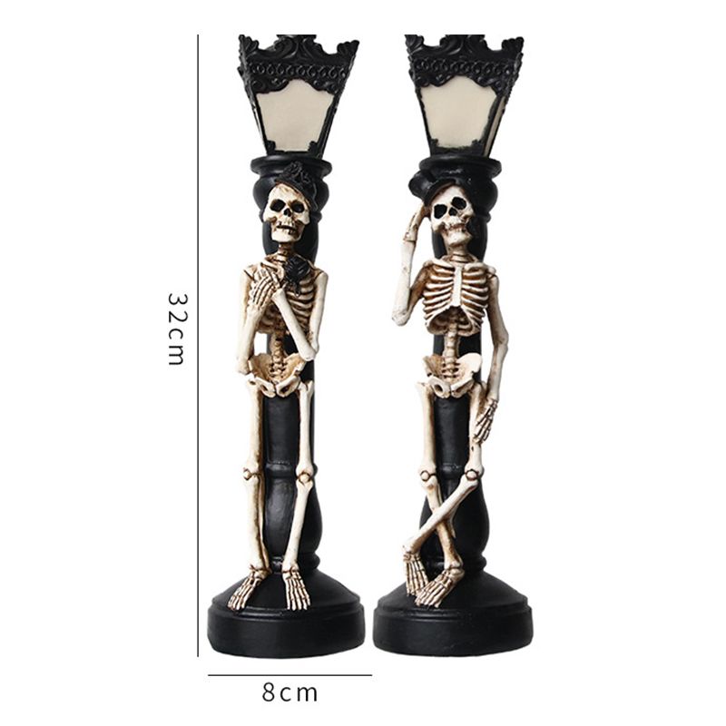 Halloween Skeleton Lamp Resin Decorative Glowing Halloween Ornaments Lamp for Festival Party 1 Pair Skeleton Street Lamps