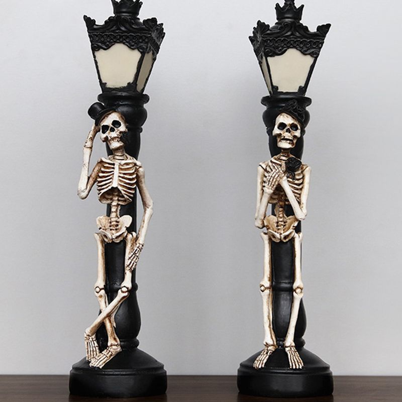 Halloween Skeleton Lamp Resin Decorative Glowing Halloween Ornaments Lamp for Festival Party 1 Pair Skeleton Street Lamps
