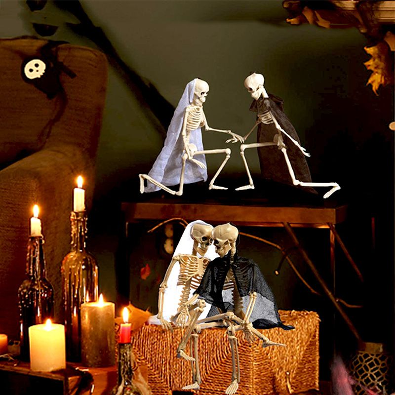 Halloween Skull Skeleton Decoration Simulated Human Plastic Bones Haunted House Decorative Skeleton Props Bride Bridegroom with Clothes