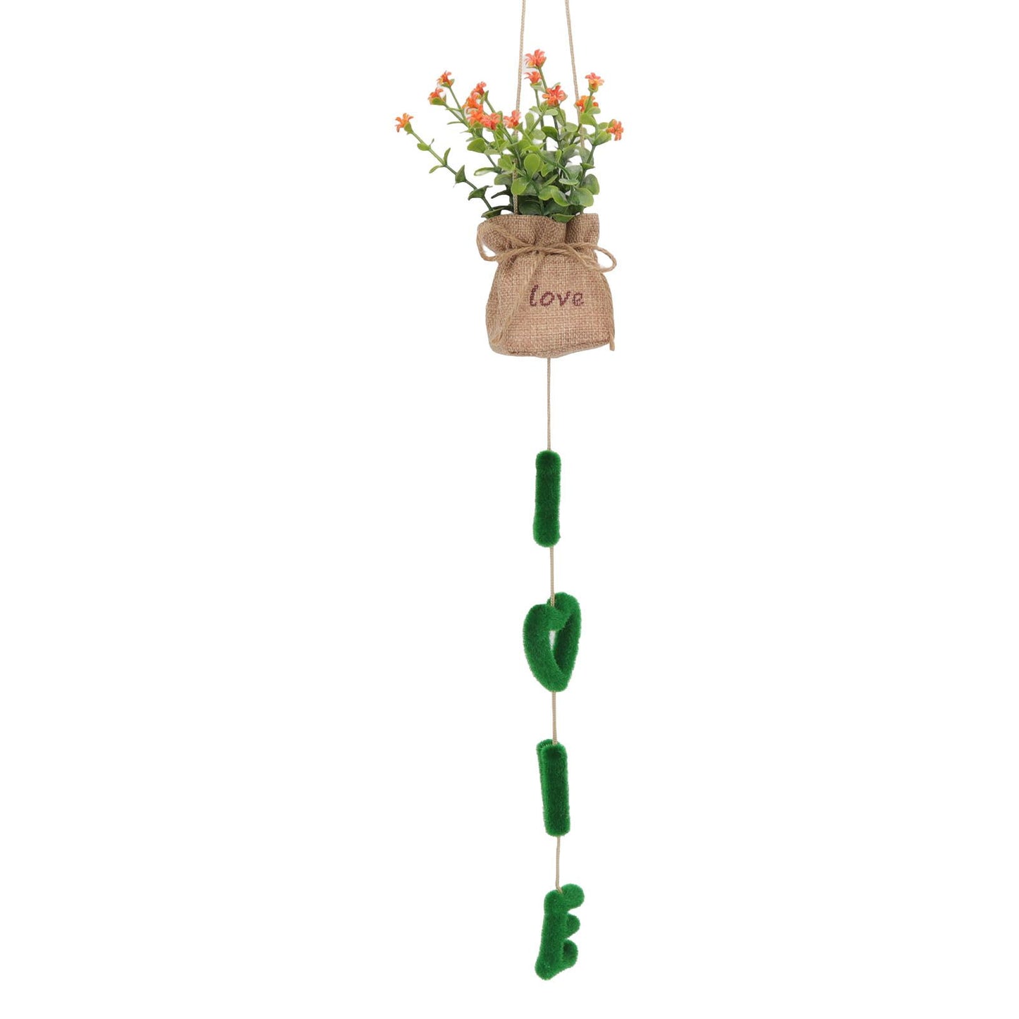 Love Hanging Flower Basket Plastic and Linen Hanging Artificial Flower for Home Wedding