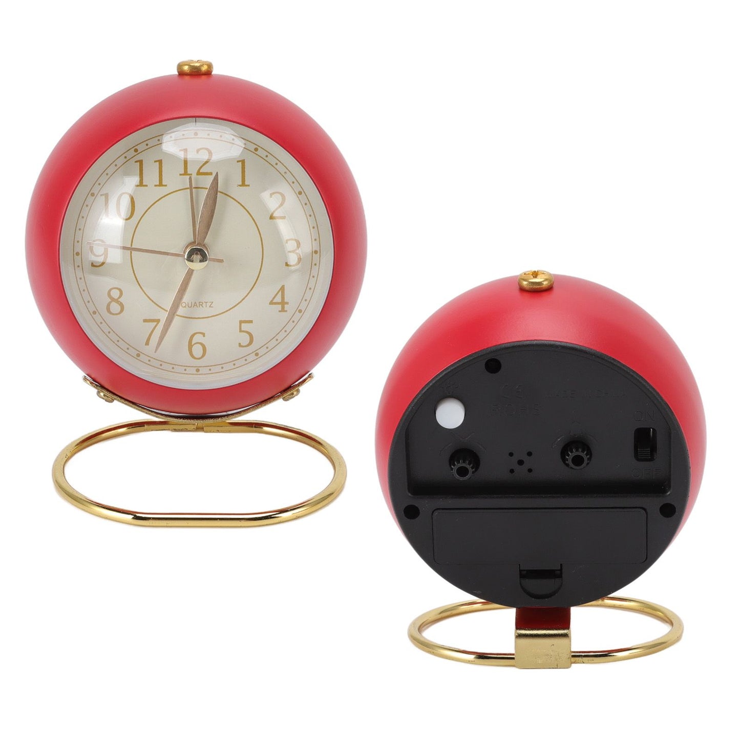 Retro Alarm Clock Silent Decorative Round Ring Base Small Quartz Alarm Clock with Ambient Night Light for Bedroom
