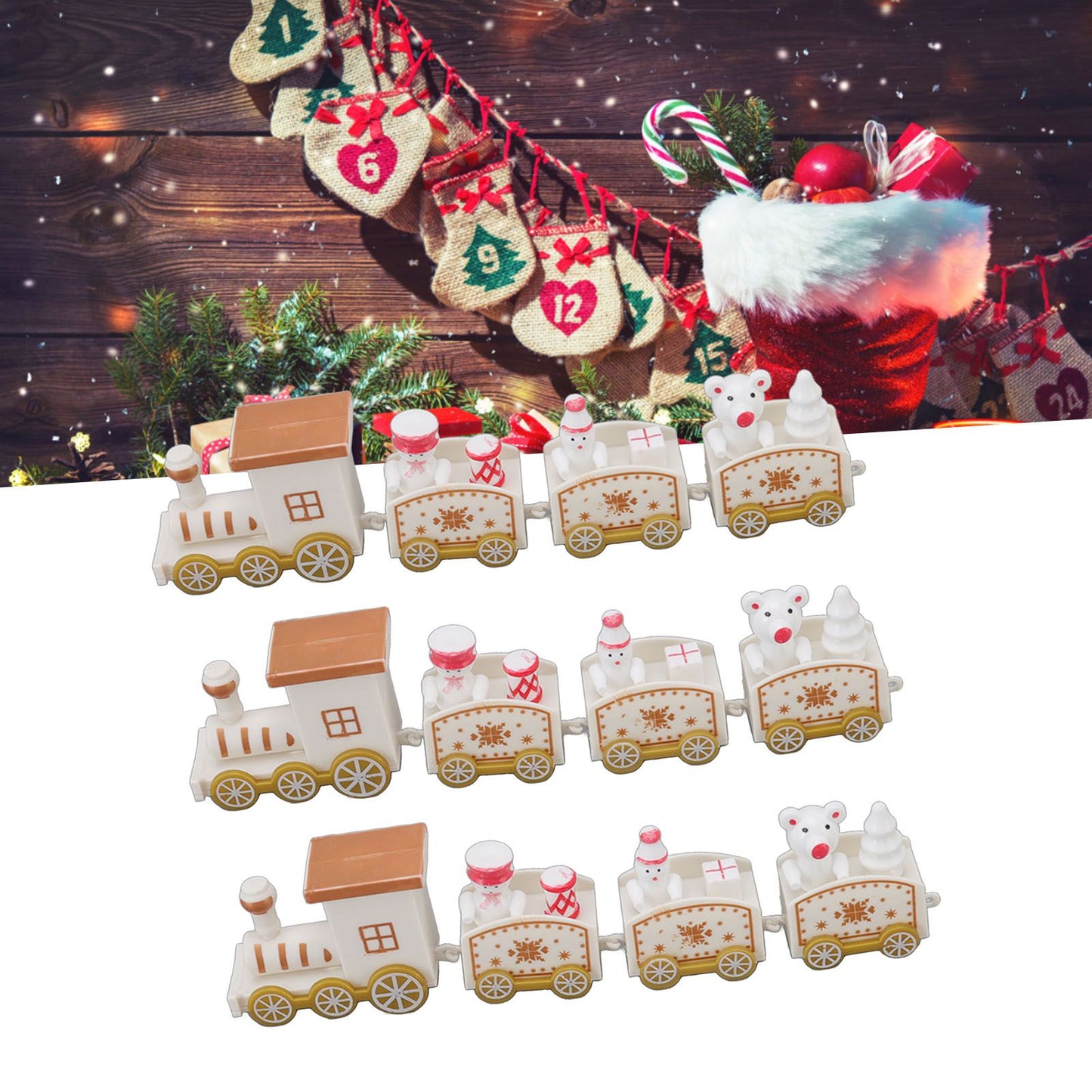 3 Sets Small Train Christmas Decorations Exquisite Mini Train Decor Set Christmas Decoration Props White