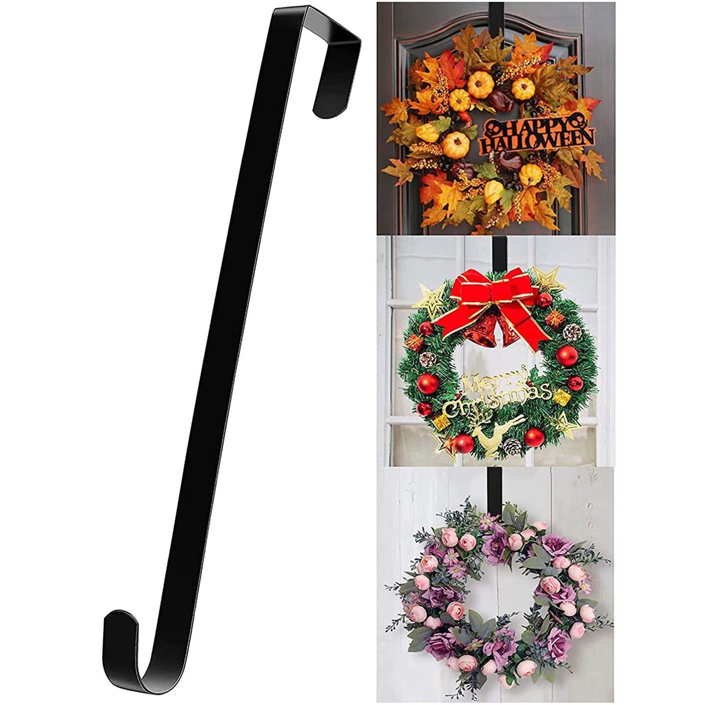 Adjustable Wreath Door Hanger Damage Free Wreaths Hanging Over The Door Hooks Iron Door Hanger for Christmas Wreath Black