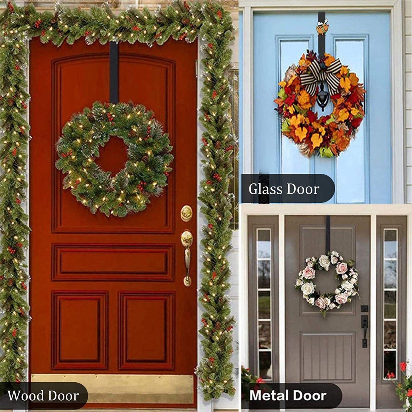 Adjustable Wreath Door Hanger Damage Free Wreaths Hanging Over The Door Hooks Iron Door Hanger for Christmas Wreath Black