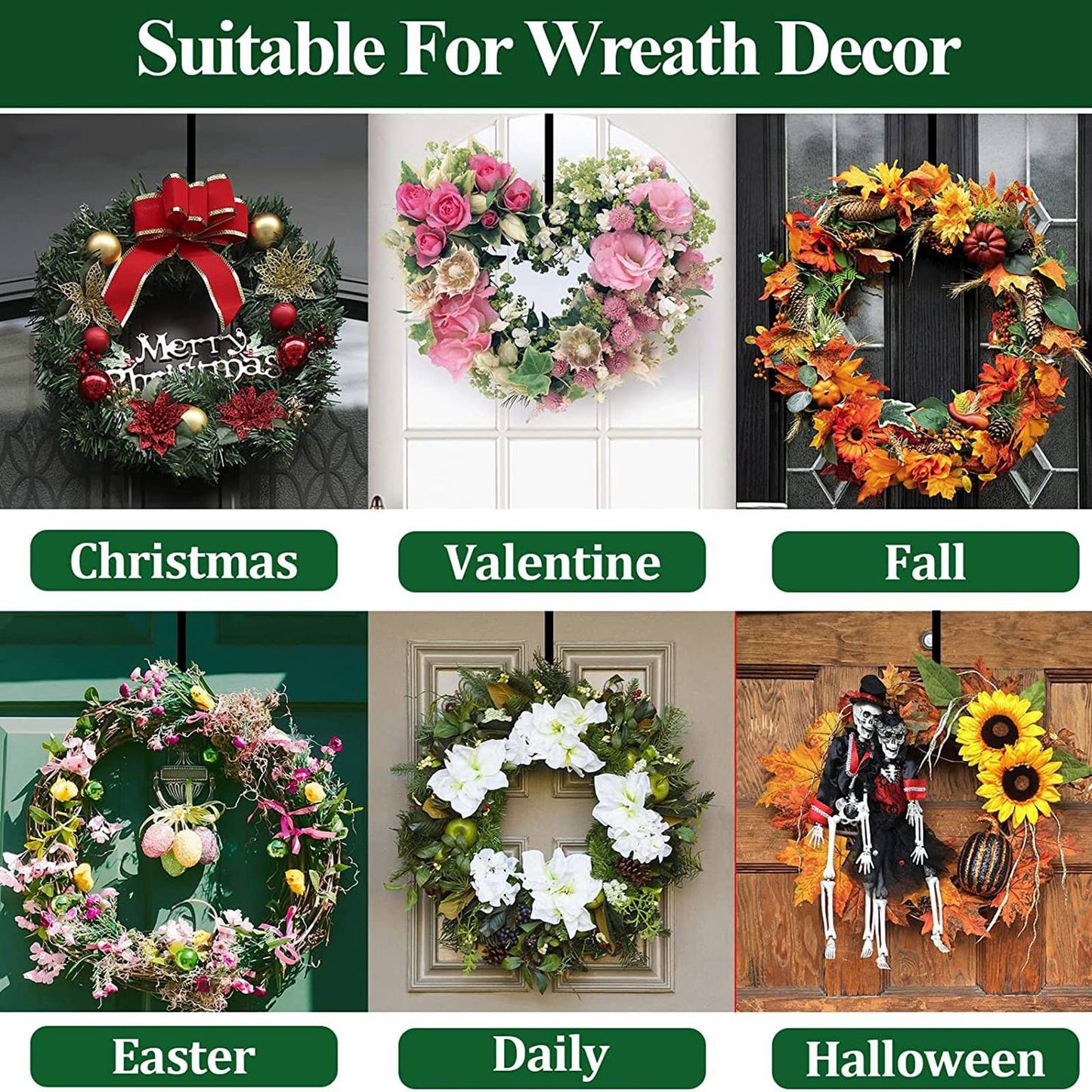Adjustable Wreath Door Hanger Damage Free Wreaths Hanging Over The Door Hooks Iron Door Hanger for Christmas Wreath Black