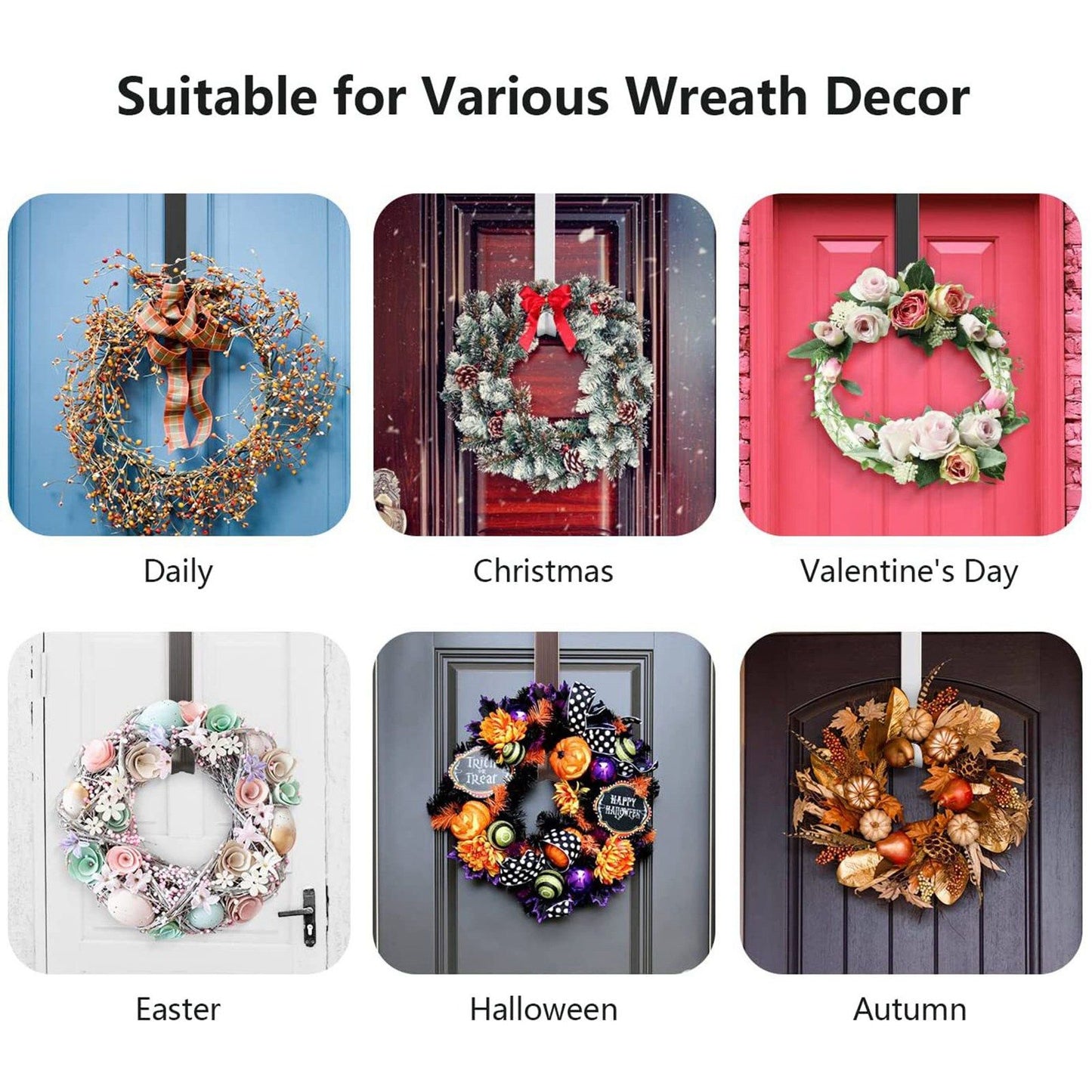 Adjustable Wreath Door Hanger Damage Free Wreaths Hanging Over The Door Hooks Iron Door Hanger for Christmas Wreath White