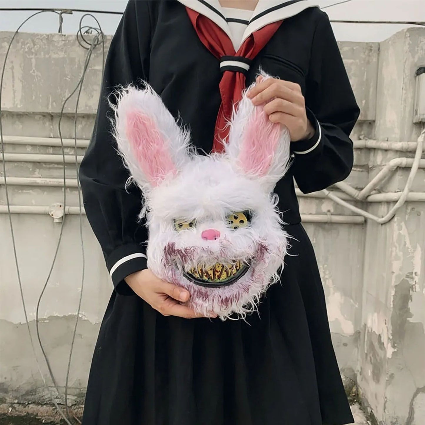 Halloween Spooky Plush Mask Lifelike Appearance Appropriate Size Halloween Props for Horror Themed Parties Rabbit 26x34cm