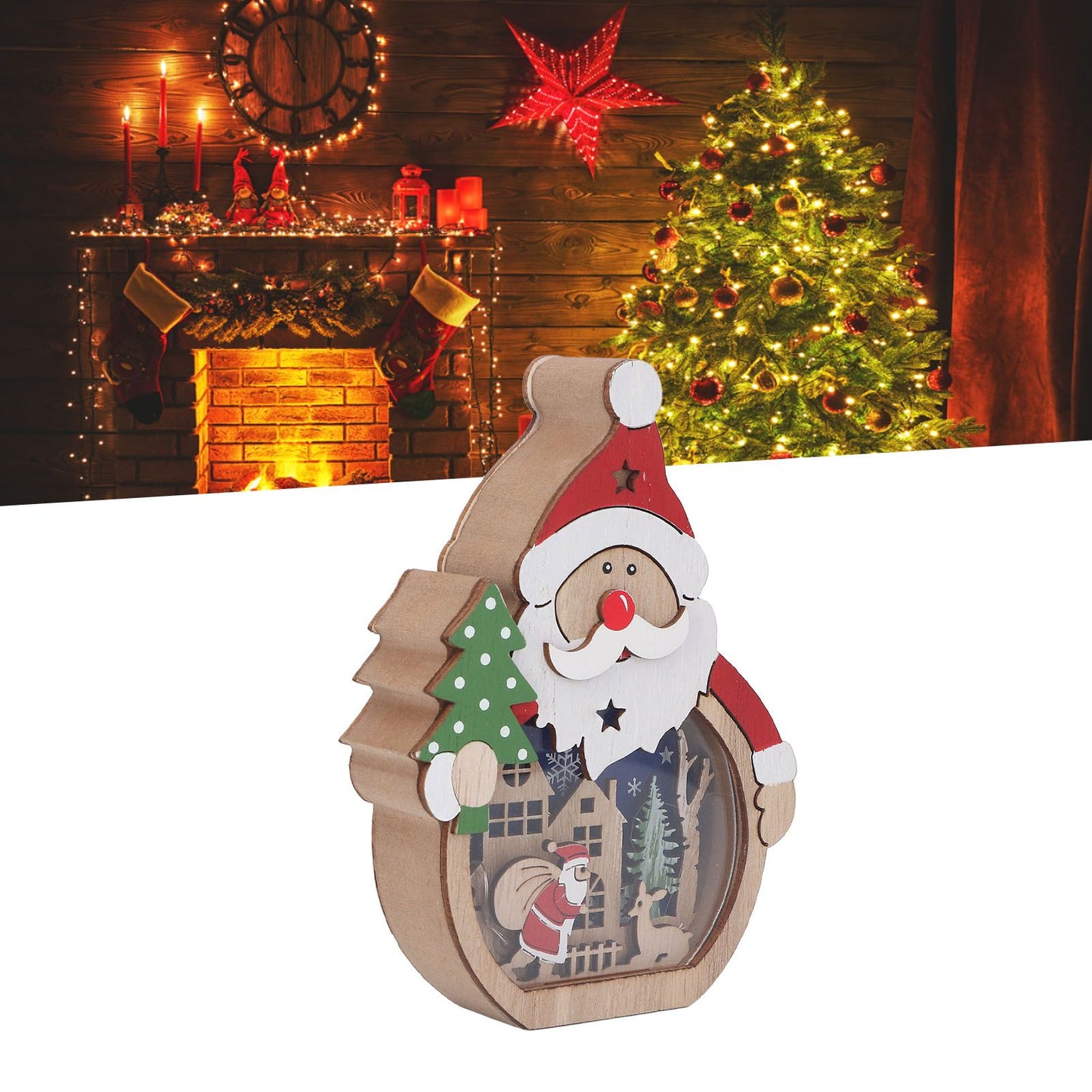 Luminous Christmas Ornament LED Light Emitting Wooden Christmas Decorations Ornaments Gifts for Hotel Window Display Old Man