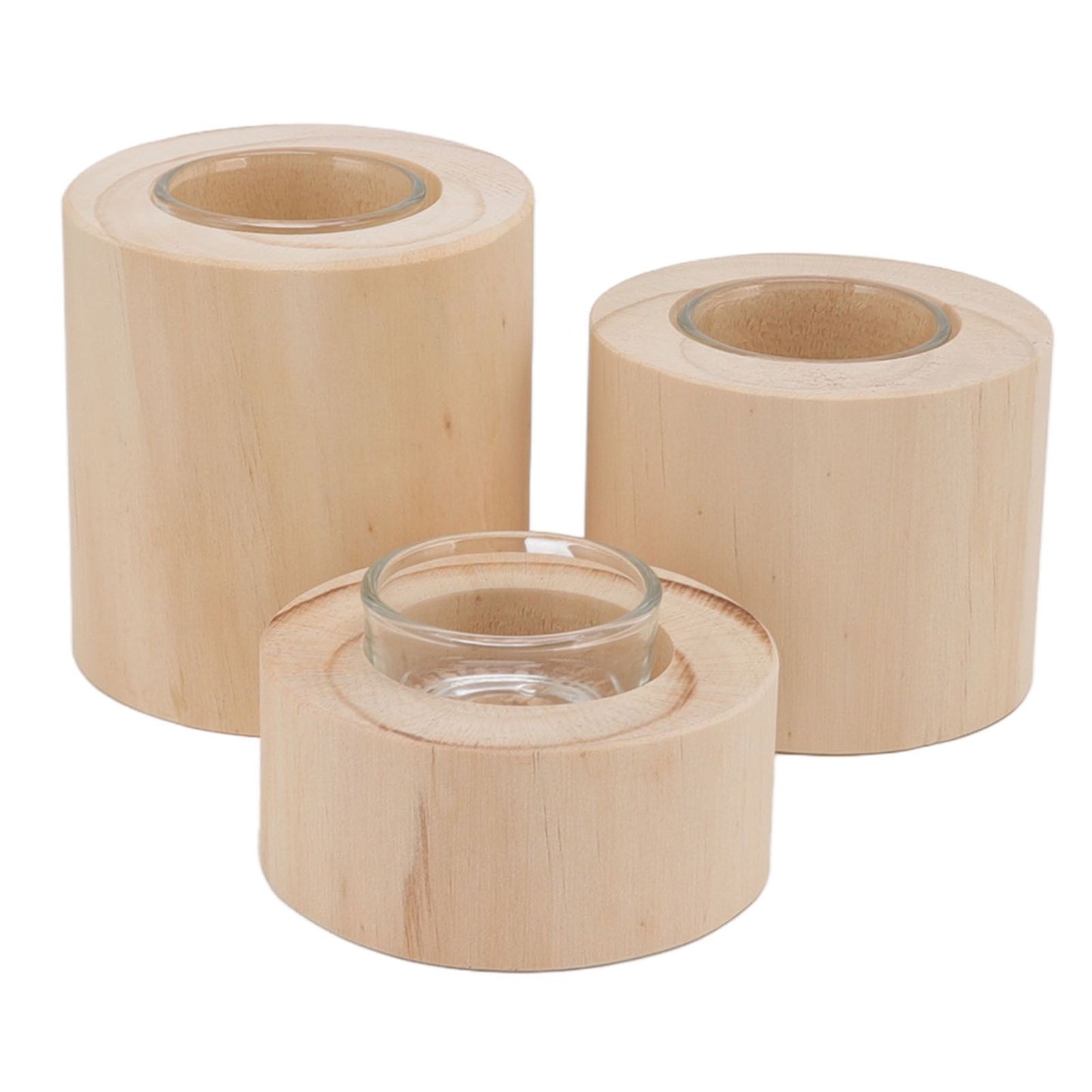 3Pcs Wooden Candle Cup Holders Low Medium High Simple Wooden Candlestick for Living Room Office Study Bedroom