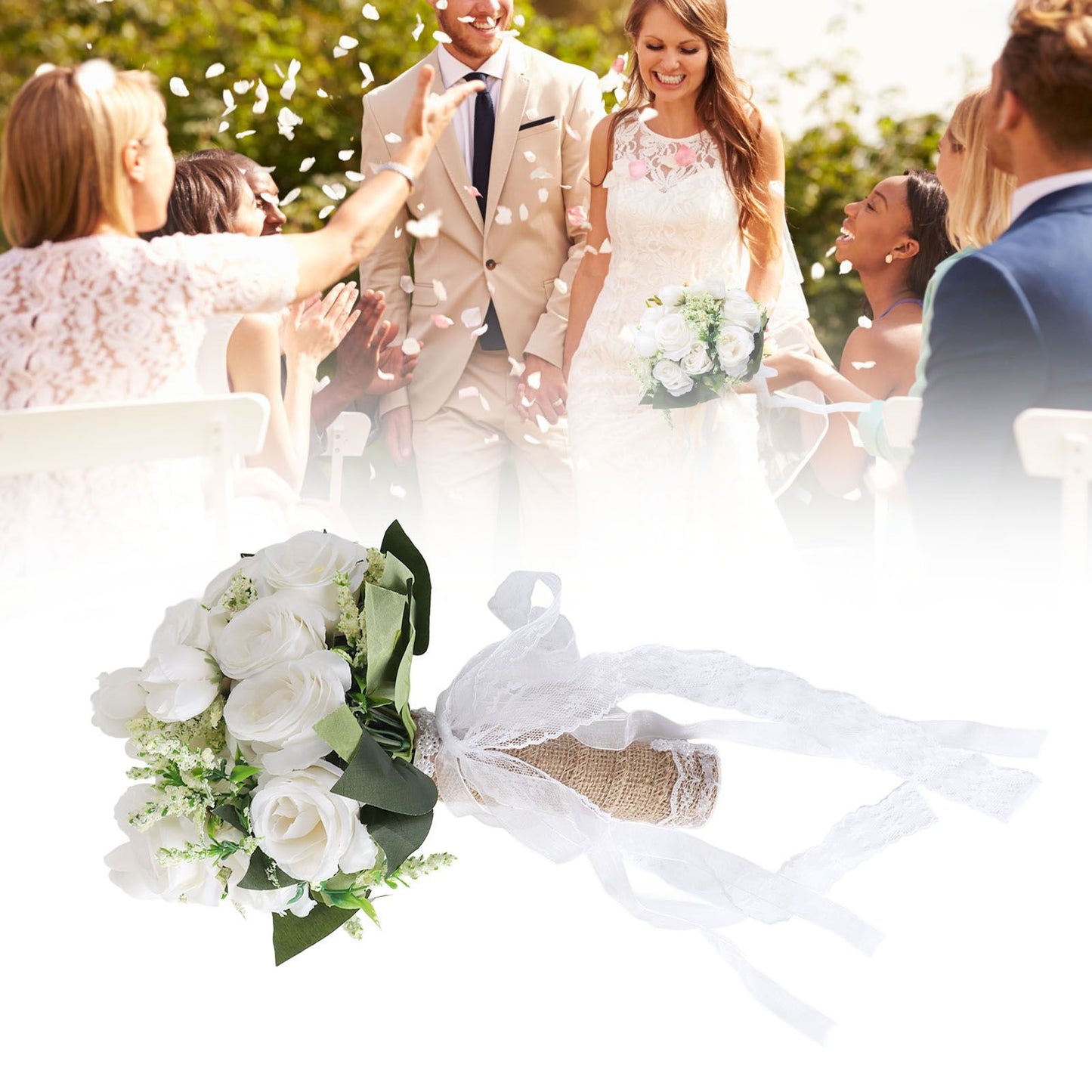 Holding Flowers Artificial Lifelike Modern Elegant Decorative Bridal Bouquet for Wedding Photography Milky White