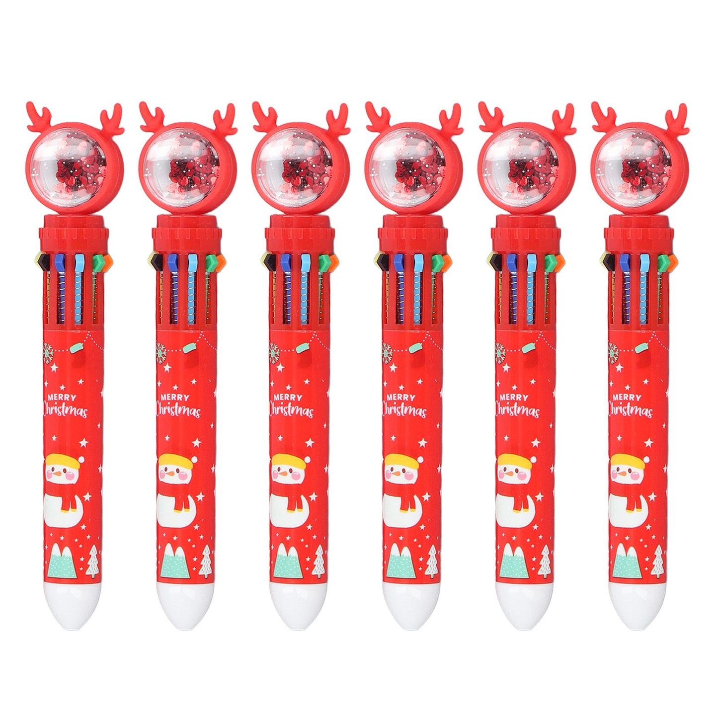 6pcs Christmas Ballpoint Pen 10 Colors Innovative Christmas Press Ballpoint Pen for Teacher Students Children Gift Christmas Snowman