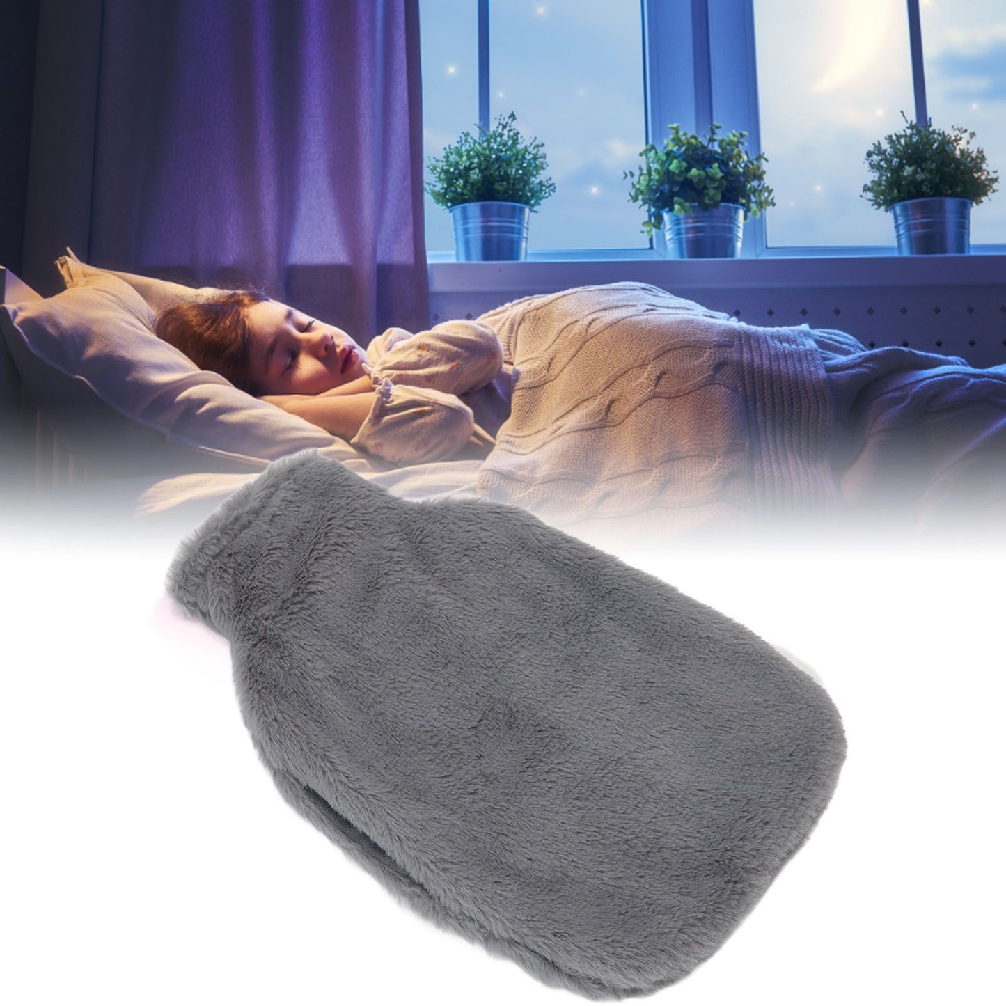 2000ML Hot Water Jug Bag Rubber Double Sided Hand Inserted Large Explosionproof Hot Water Pack for Home Back Pain Dark Gray
