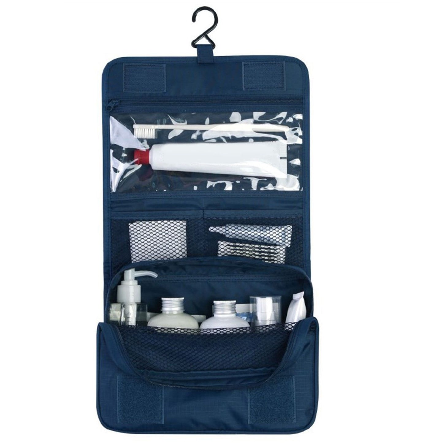 Hanging Toiletry Bag Cosmetic Bag Foldable Makeup Bag with Hook and Tote Navy Blue 24x18.5x9.5cm for Travel