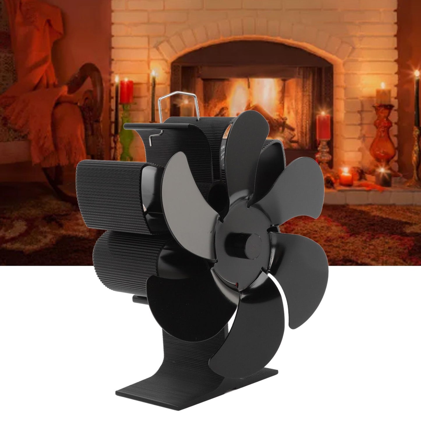 Stove Fan 6 Blades Greater Air Volume Low Noise Operation Wear Resistance Fireplace Fan Black S