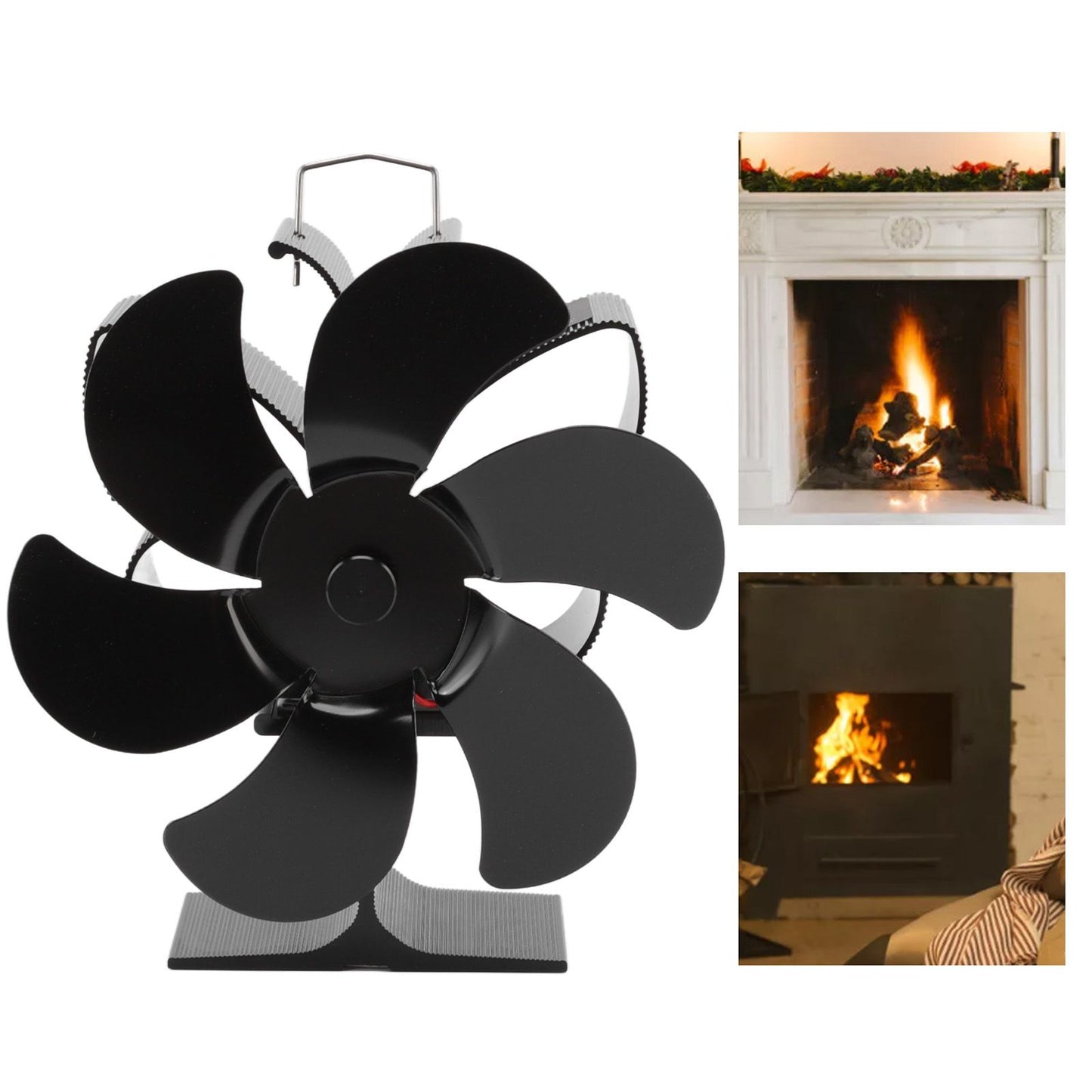 Stove Fan 6 Blades Greater Air Volume Low Noise Operation Wear Resistance Fireplace Fan Black S
