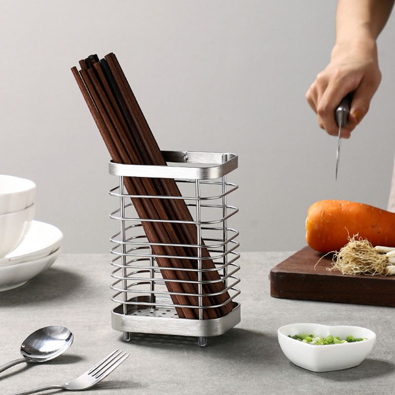 Utensil Holder Drying Rack Stainless Steel Draining Basket Wall Mount No Drilling for Kitchen Chopsticks Large Original Color