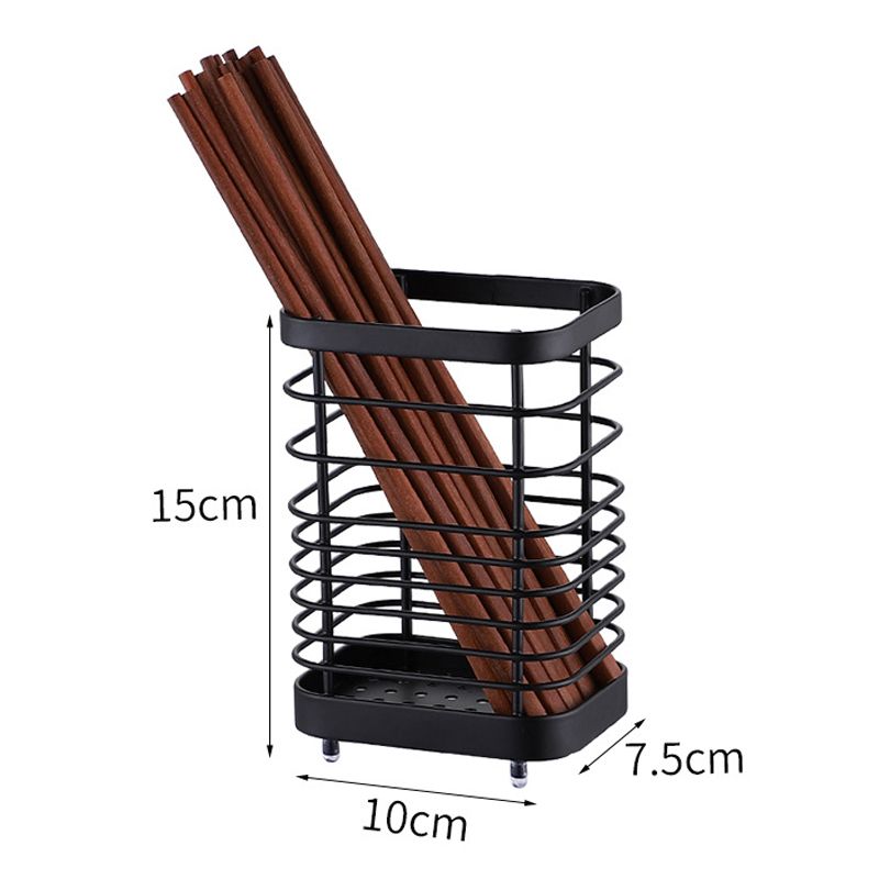 Utensil Holder Drying Rack Stainless Steel Draining Basket Wall Mount No Drilling for Kitchen Chopsticks Large Black