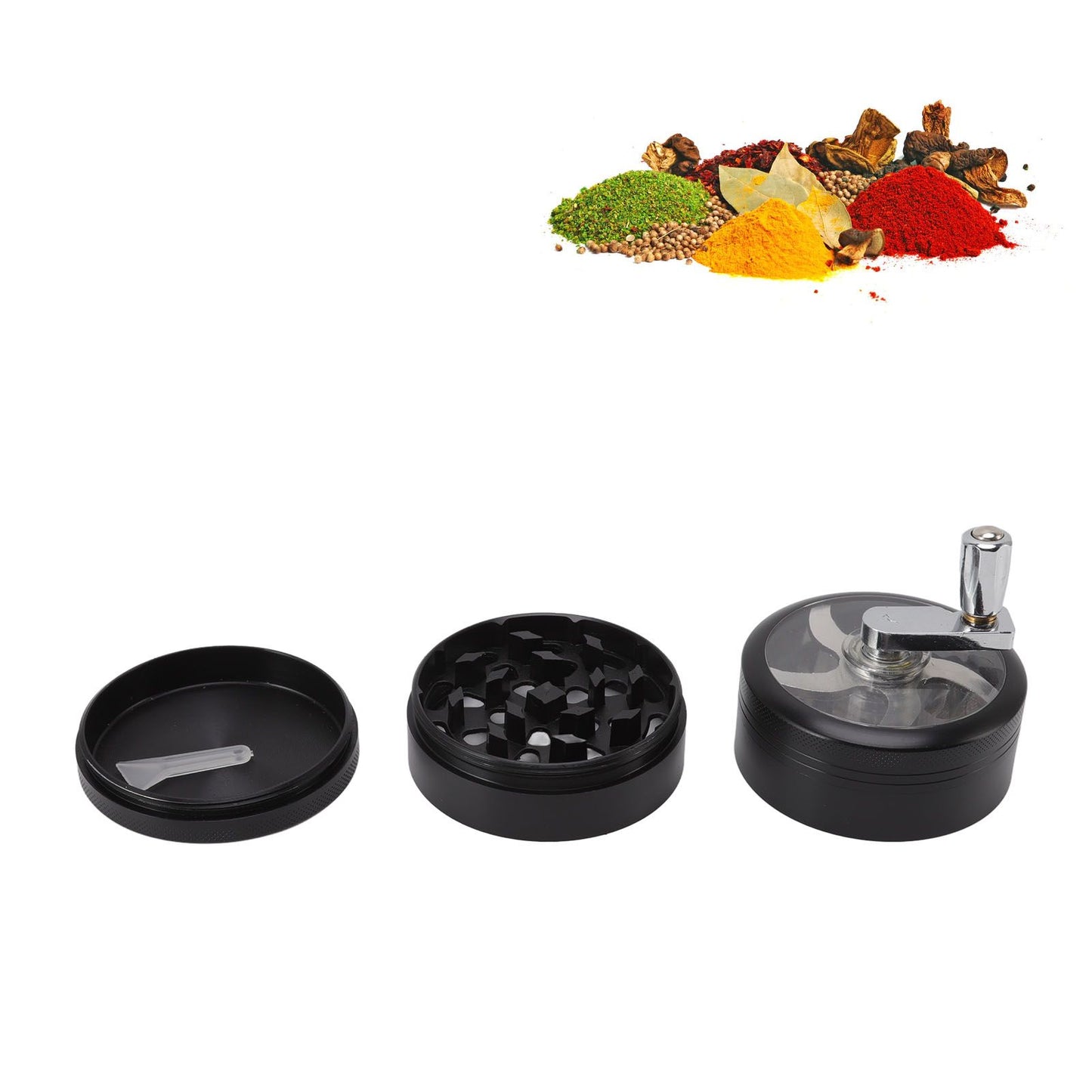 4 Layers Hand Crank Spices Grinder Zinc Alloy 60mm Manual Spice Grinder with Filter