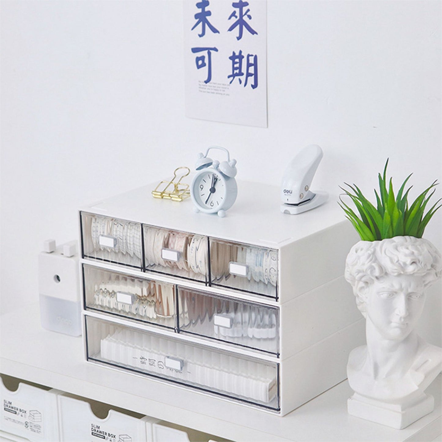 Desktop Drawer Organizer Waterproof Dustproof Plastic DIY Combination Multi Layer Stackable Drawer Storage Case Striped White 1 Drawer