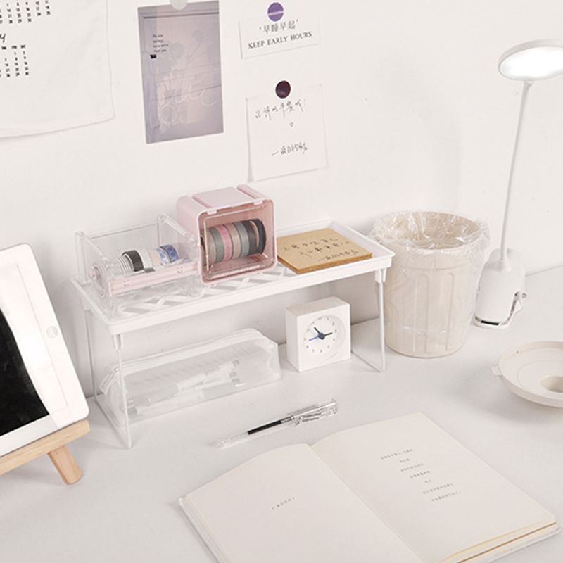Dormitory Storage Shelf Strong PP Metal Foldable Design Simple Style Desktop Display Shelf for Home Dormitory Office White S
