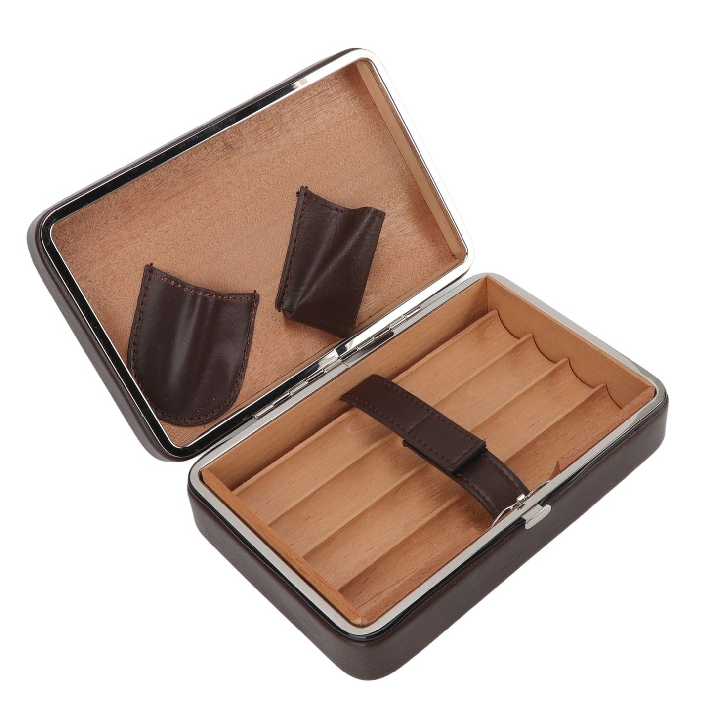 Cigar Holder Case Portable Travel Leather Cigar Humidor Case with Cedarwood Lining for 4 Count Cigars