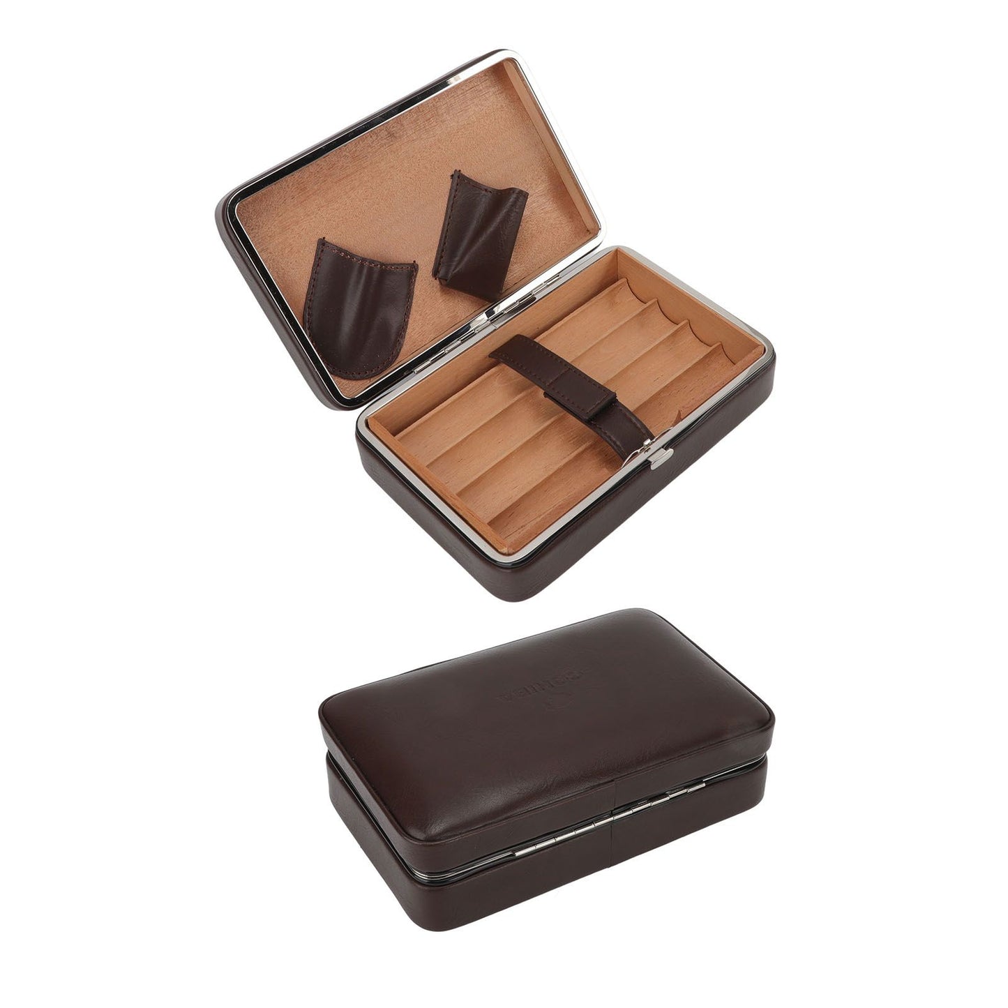 Cigar Holder Case Portable Travel Leather Cigar Humidor Case with Cedarwood Lining for 4 Count Cigars