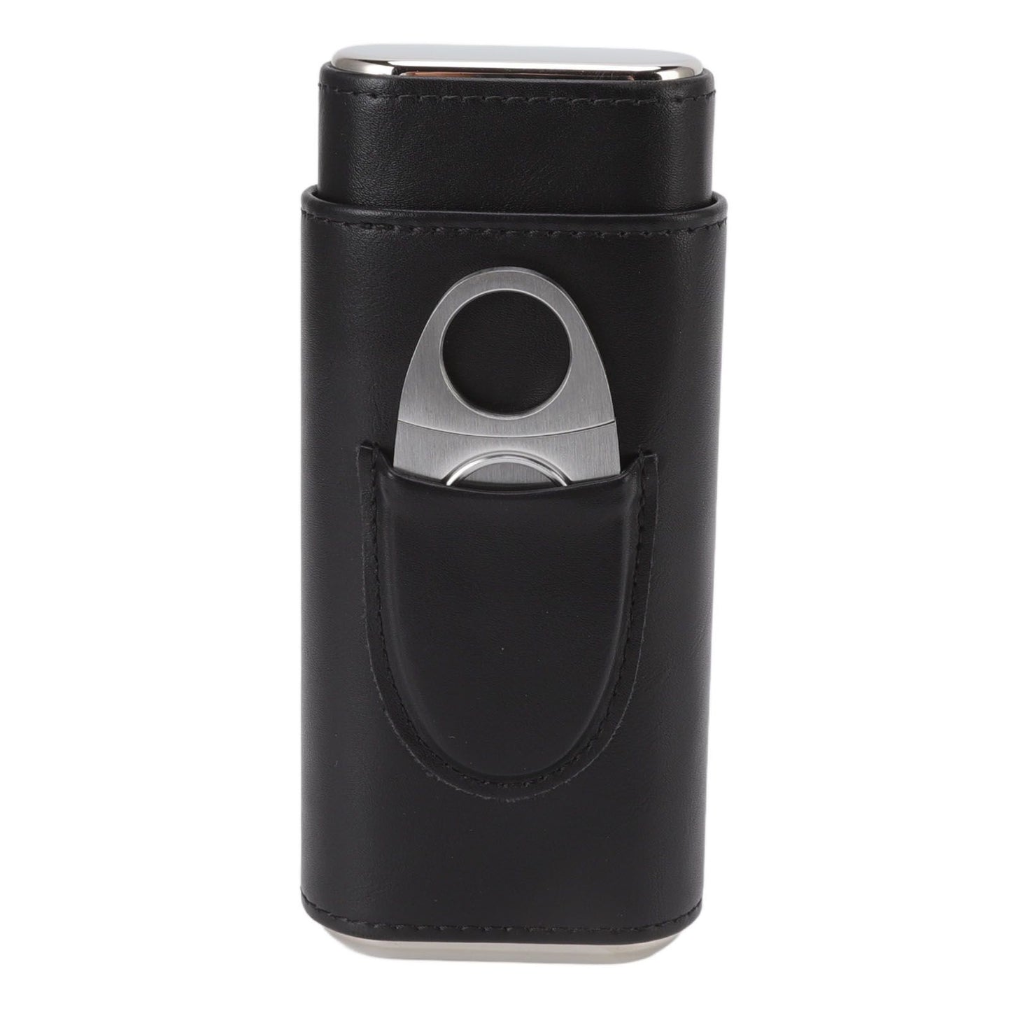 3 Finger Cigar Case Iron Cover Portable Soft Glossy Leather Cigar Holder Case with Cutter for Travel Black