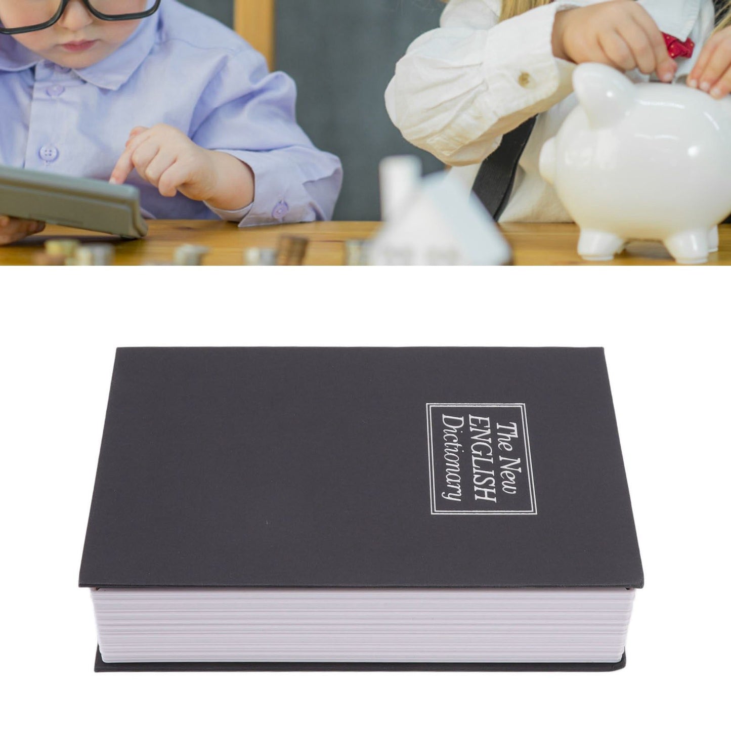 Dictionary Coin Piggy Banks Money Saving Box with Coded Lock Book Shape Secret Birthday Gift for Kids Safe Box Black L