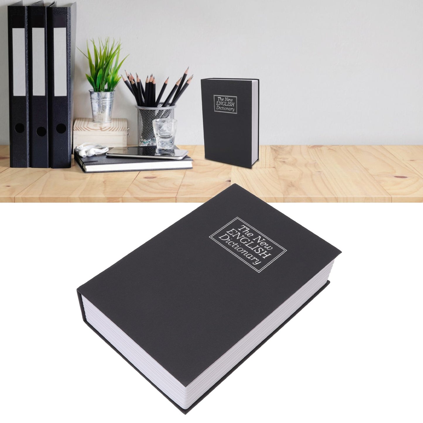 Dictionary Coin Piggy Bank Stainless Steel Realistic Lockable Book Safe Box with Key for Coin Storage Black