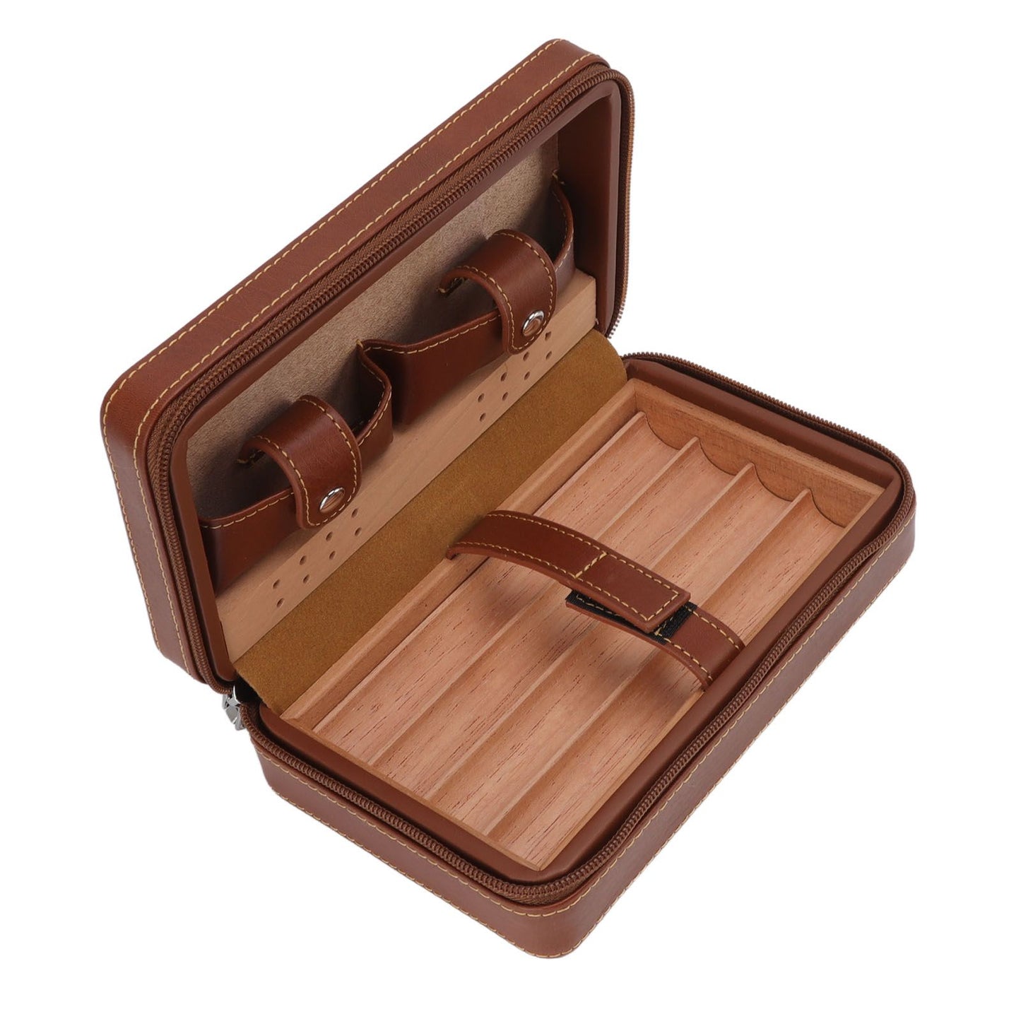 Cigar Humidor Case Brown Portable Cedarwood Lining Humidifier Travel Cigar Box With Storage Bag for Travel