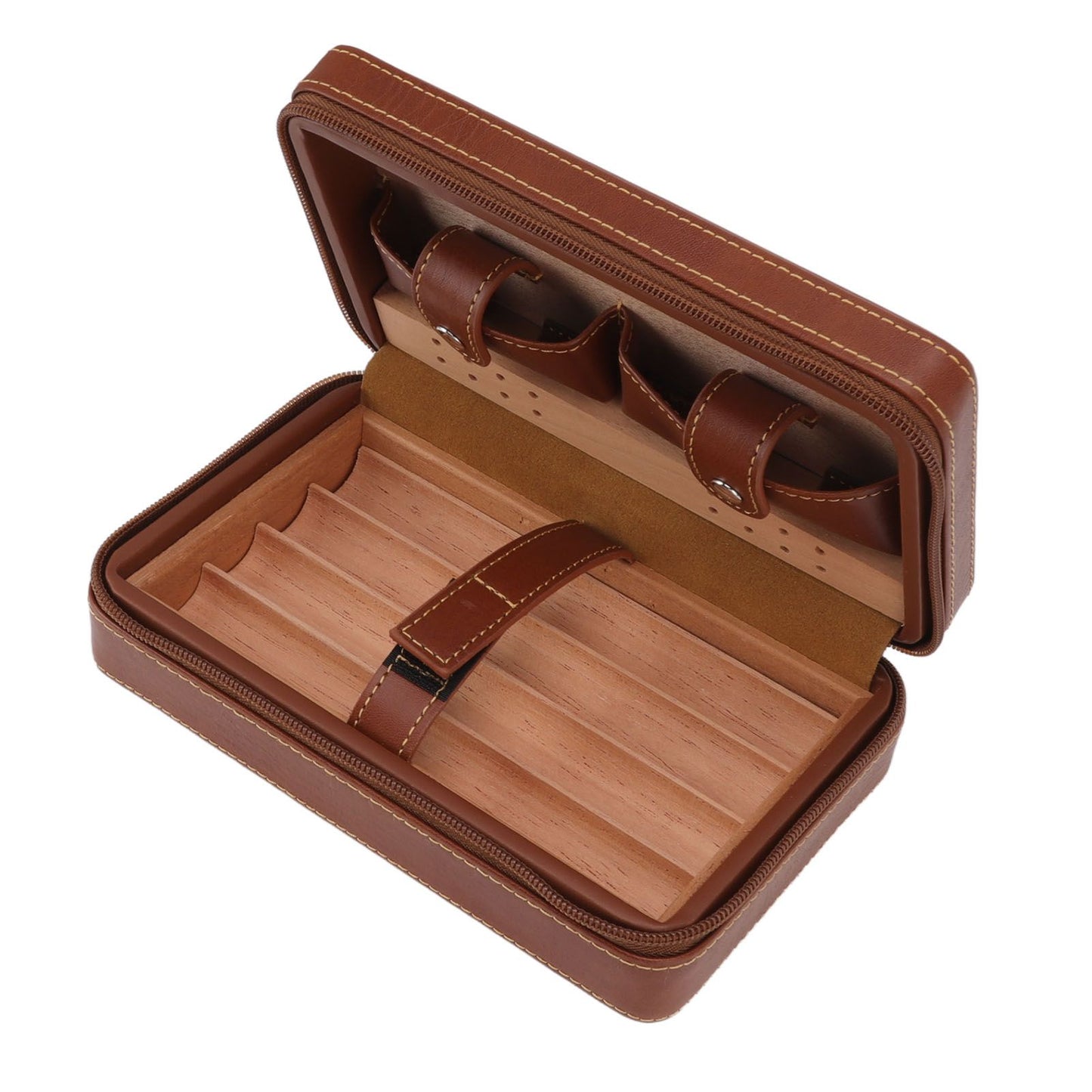 Cigar Humidor Case Brown Portable Cedarwood Lining Humidifier Travel Cigar Box With Storage Bag for Travel