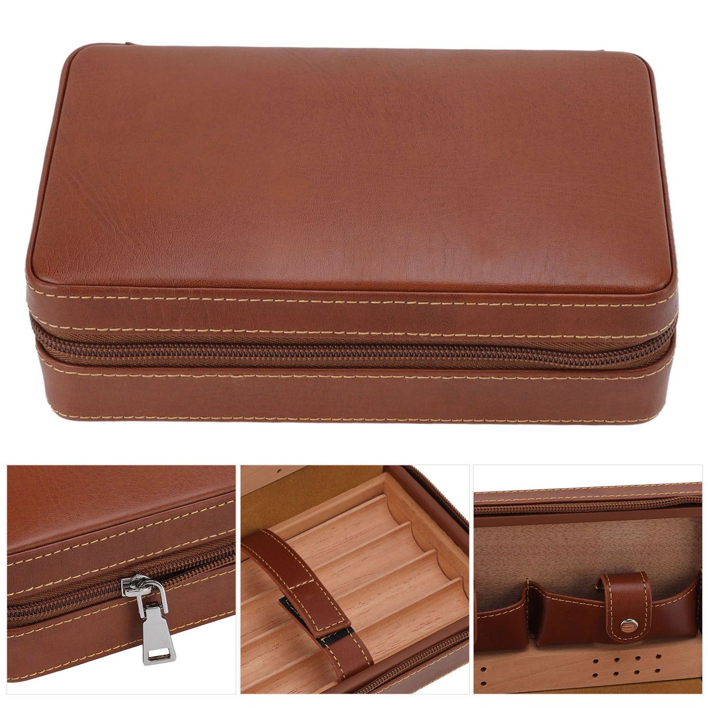 Cigar Humidor Case Brown Portable Cedarwood Lining Humidifier Travel Cigar Box With Storage Bag for Travel